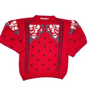 Vintage‎ Cambridge Spirit Sweater Women Medium Red Heavy Knit Christmas 90s